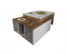 Table basse - 3 niches - Blanc et Naturel - FANIMI