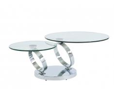 Table basse avec plateaux pivotants JOLINE - Verre trempé & métal