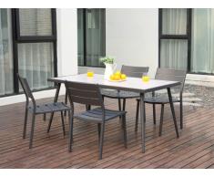 Salle à manger de jardin SAIPAN en aluminium et plateau céramique - une table et 4 chaises empilables