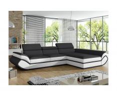 Canapé d'angle convertible en simili ORLEANS - Gris et bandes blanches - Angle droit