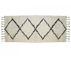 Tapis de couloir style berbère MARCUS - 100% laine - 80 x 200 cm - Beige et noir