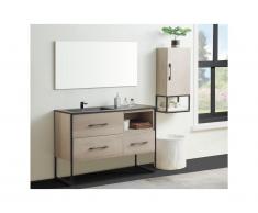Ensemble salle de bain SELANE - meuble sous vasque + vasque + miroir + colonne - effet bois
