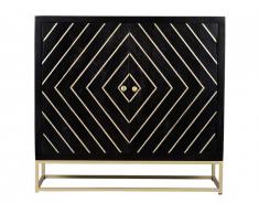 Buffet art déco PRISMIN - 2 portes - Bois de manguier et métal - Noir et doré