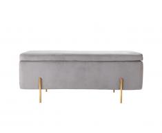 Banc coffre en velours HERVE - Gris clair