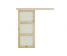 Porte coulissante en applique avec 3 fenêtres H205 x L93 cm - MDF nature et verre trempé dépoli ACOSTA