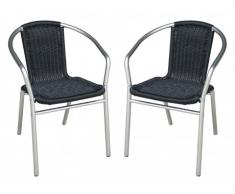 Lot de 2 chaises de jardin en aluminium et résine tressée noire FIZZ