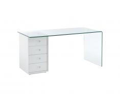 Bureau MURIEL avec rangements - 4 tiroirs - Verre trempé & MDF