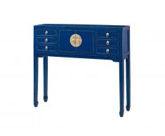 Console MITSUKO - 2 portes & 6 tiroirs - Bois de sapin - Bleu Nuit