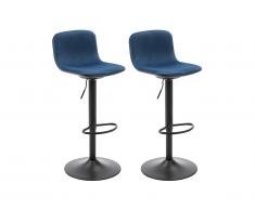 Lot de 2 tabourets de bar RAPHAELO - Velours & Métal - Bleu Nuit