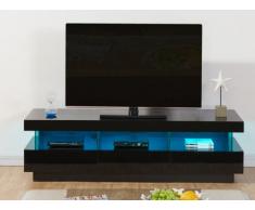 Meuble TV FABIO - MDF laqué noir - LEDs - 3 tiroirs & 3 niches