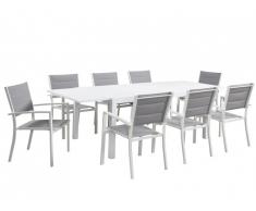 Salle à manger de jardin extensible ALERON en aluminium: une table L160/240cm et 8 fauteuils empilables