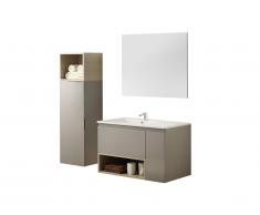 Ensemble salle de bain KLADE - meuble sous vasque + vasque + miroir + colonne - laqué taupe