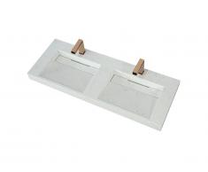 Double vasque suspendue en solid surface effet marbre blanc - KODIAK - L120.2 x l45.2 x H8 cm