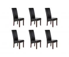 Lot de 6 chaises ROVIGO - Simili chocolat brillant - Pieds bois foncé