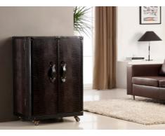 Malle bar LORIC - 2 portes - Simili chocolat effet croco