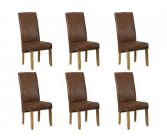 Lot de 6 chaises SANTOS - Microfibre aspect cuir vieilli - Pieds bois clair