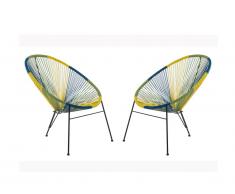 Lot de 2 fauteuils de jardin II en fils de résine tressés - Vert, bleu, jaune - ALIOS