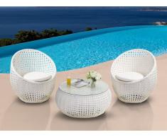 Salon de jardin CAZAS en résine tressée - blanc : 2 chaises et une table