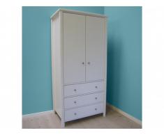 Armoire 2 portes 3 tiroirs SANDRINE - L.86 cm - Pin blanc
