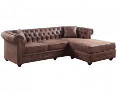 Canapé d'angle chesterfield réversible TOLEDO en microfibre vieillie - Marron