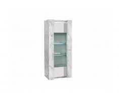 Vitrine SABAN - 1 porte - Avec LEDs - Blanc laqué et effet marbre