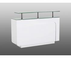 Meuble de bar BRADY - MDF laqué blanc & verre trempé - 1 tiroir