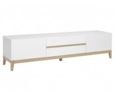Meuble TV SEDNA - 2 portes & 2 tiroirs - Chêne massif & MDF laqué blanc