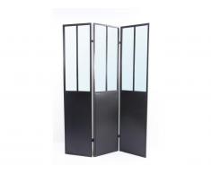 Paravent miroir atelier industriel COVENTRY - Métal - H. 180 x L. 122 cm - Noir