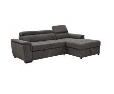 Canapé d'angle convertible RIMBAN en tissu - Anthracite et coutures blanches - Angle droit