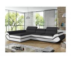 Canapé d'angle convertible en simili ORLEANS - Gris et bandes blanches - Angle gauche