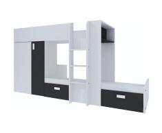 Lits superposés JULIEN - 2x90x190cm - Armoire intégrée - Blanc et noir