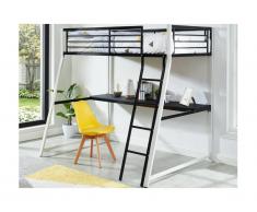 Lit mezzanine MALICIA - 90 x 190 cm - bureau intégré - Noir et blanc