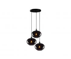 Suspension en métal et globes en verre à hauteur réglable SMOKED - H. 40/120 cm - Gris fumé
