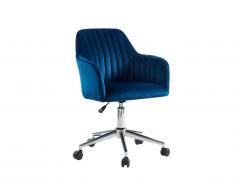Chaise de bureau - Velours - Bleu - Hauteur réglable - ELEANA