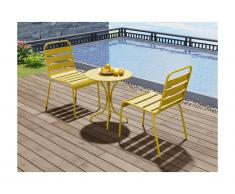 Salle à manger de jardin en métal - une table D.60cm et 2 chaises empilables jaune - MIRMANDE