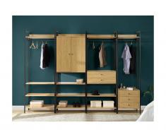 Dressing TAPORA - 2 portes, 5 tiroirs et 4 penderies - Coloris : Chêne et noir