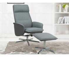 Fauteuil de relaxation et son repose pieds ALEXIO en tissu et simili - Gris