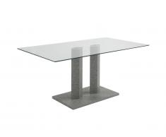 Table à manger DENIZE - 6 couverts - Verre trempé et MDF aspect béton