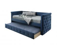 Lit banquette gigogne capitonné LOUISE - 2x90x190cm - tissu bleu