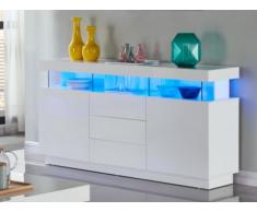 Buffet FABIO - MDF laqué blanc - LEDs - 3 tiroirs & 2 portes
