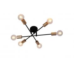 Plafonnier multi ampoules style industriel KLEPTON - Métal - 52,5 x 52,5 x 18 cm - Noir et or