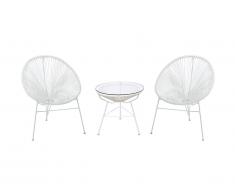 Salon de jardin II en fils de résine tressés - blanc : 2 chaises et une table - ALIOS