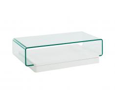 Table basse GLOSSIE - Verre courbé & MDF laqué blanc