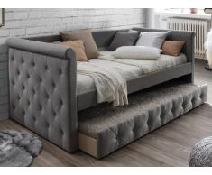 Lit banquette gigogne capitonné LOUISE - 2x90x190cm - tissu gris