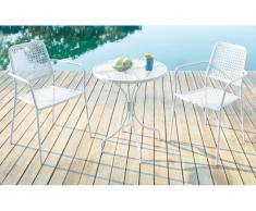 Salle à manger de jardin NAJAC en métal - une table D.60cm et 2 fauteuils empilables - Blanc