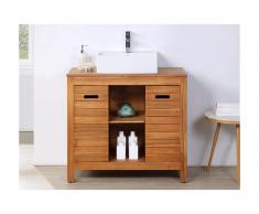 Meuble de salle de bain en bois d'acacia avec simple vasque - 90 cm - PULUKAN