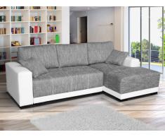 Canapé d'angle convertible en tissu et en simili JARED - Bicolore Blanc et gris chiné - Angle droit