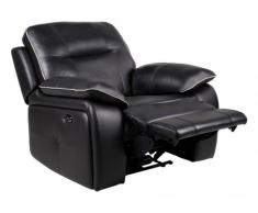 Fauteuil relax électrique en cuir CATANE - Noir et passepoil gris clair