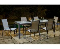 Salle à manger de jardin SAMAXI en aluminium - une table extensible 180/240cm + 6 fauteuils - Assise blanche