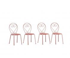 Lot de 4 chaises de jardin empilables en métal façon fer forgé GUERMANTES - Terracotta